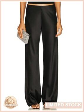 Satin High Waist Wide Leg Palazzo Trousers Pull On Dress Pants